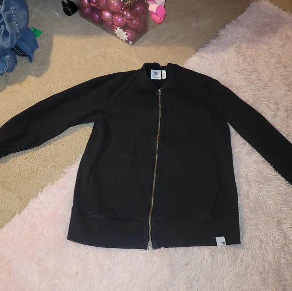 ADIDAS (Size L) bomber jacket color black (dual zipper) - Picture 1 of 8